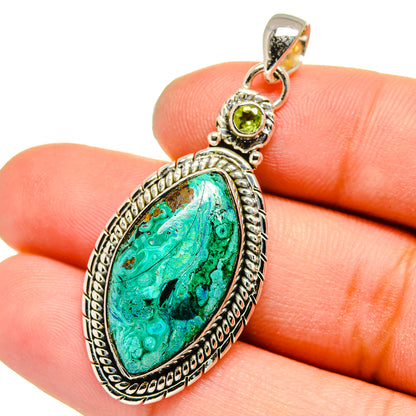 Malachite In Chrysocolla, Peridot Pendants handcrafted by Ana Silver Co - PD13594