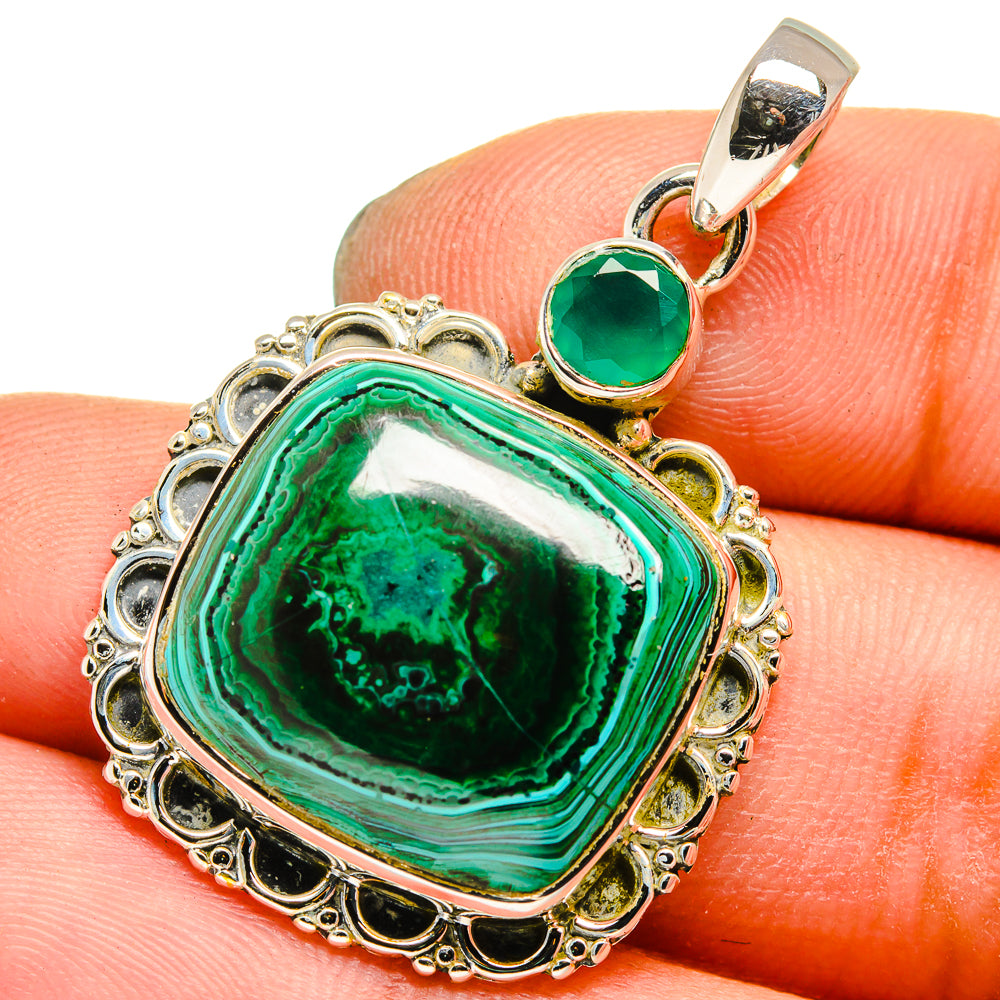 Malachite In Chrysocolla, Green Onyx Pendants handcrafted by Ana Silver Co - PD13606