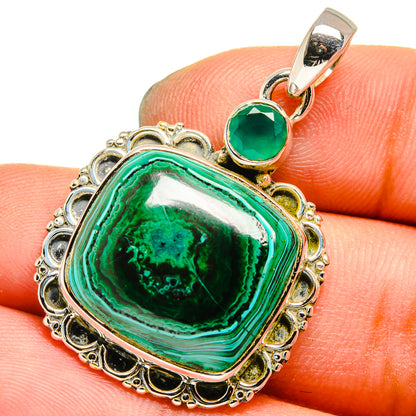 Malachite In Chrysocolla, Green Onyx Pendants handcrafted by Ana Silver Co - PD13606