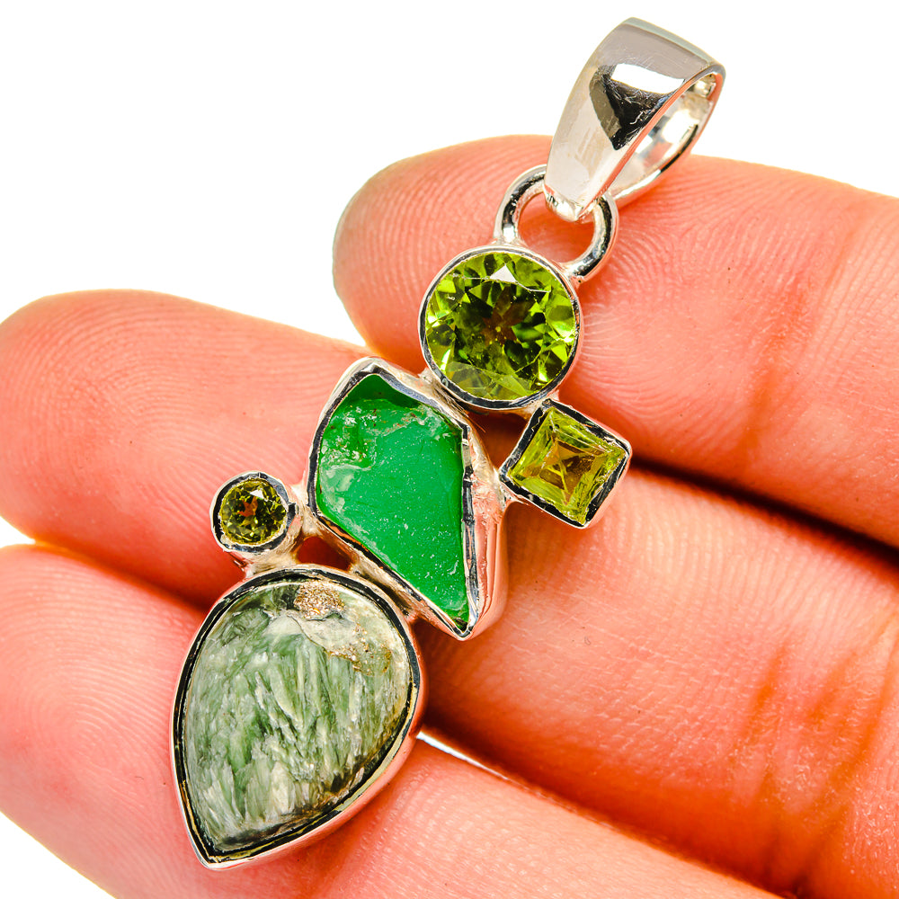 Seraphinite, Chrysoprase, Peridot Pendants handcrafted by Ana Silver Co - PD13614