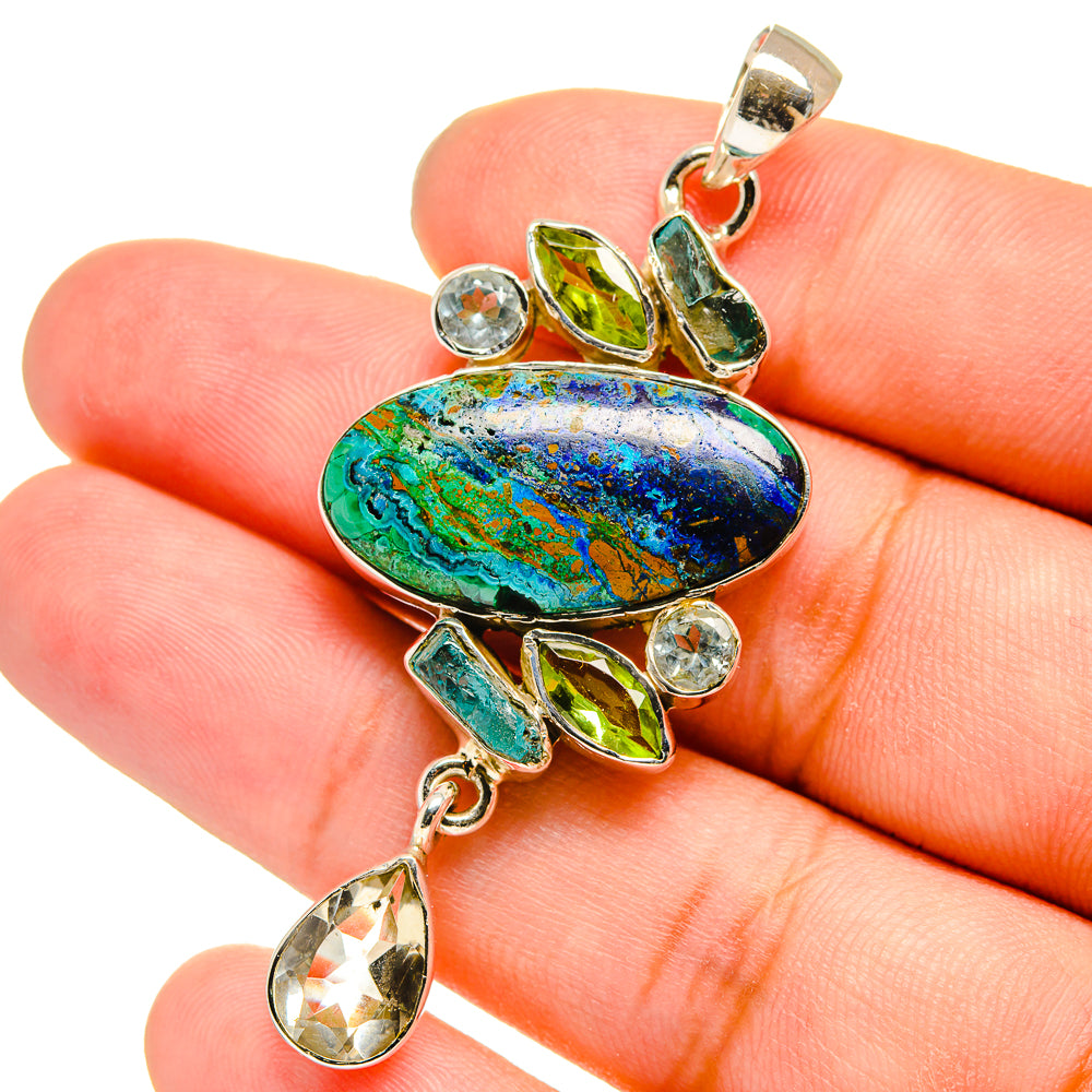 Azurite, White Quartz, Apatite, Peridot, Blue Topaz Pendants handcrafted by Ana Silver Co - PD13624