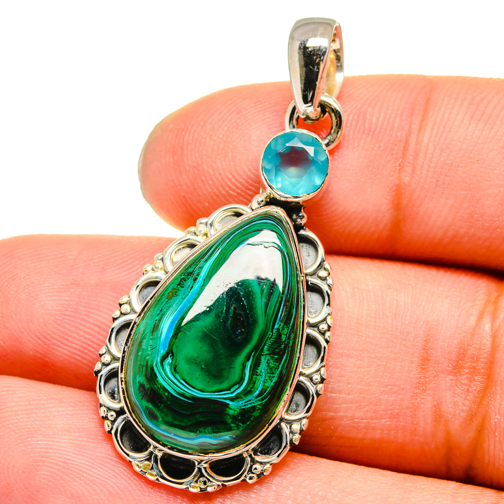 Malachite In Chrysocolla, Aqua Chalcedony Pendants handcrafted by Ana Silver Co - PD13629