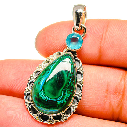 Malachite In Chrysocolla, Aqua Chalcedony Pendants handcrafted by Ana Silver Co - PD13629