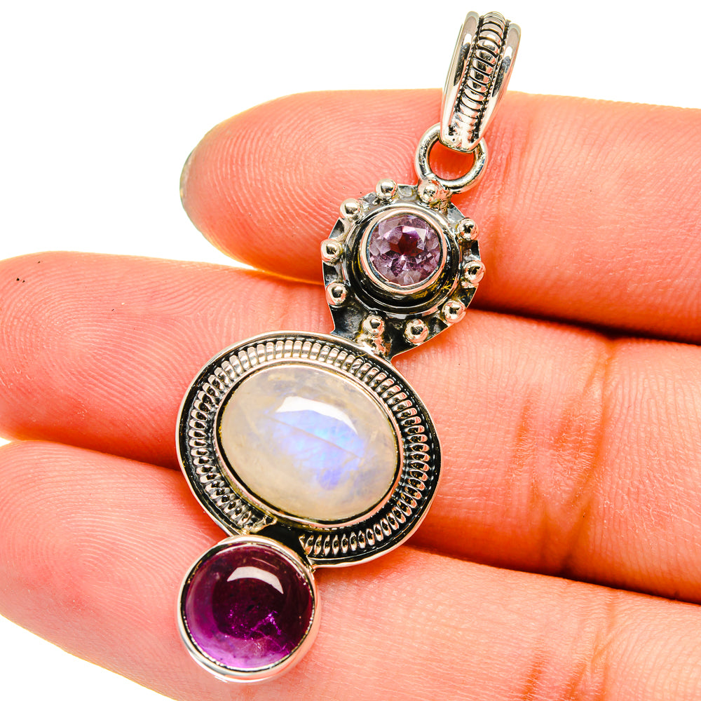 Rainbow Moonstone, Amethyst Pendants handcrafted by Ana Silver Co - PD13644