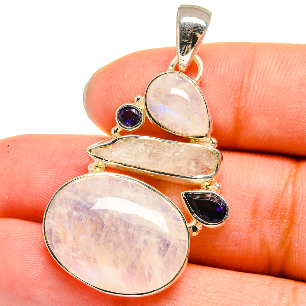 Rainbow Moonstone, Tanzanite Pendants handcrafted by Ana Silver Co - PD13645