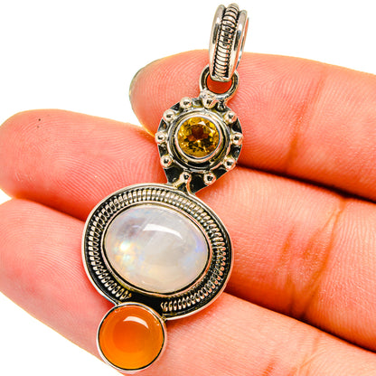 Rainbow Moonstone, Citrine, Carnelian Pendants handcrafted by Ana Silver Co - PD13646