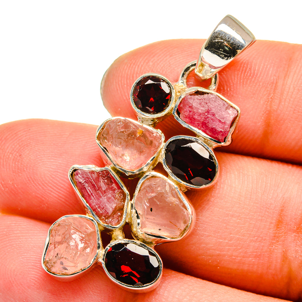 Pink Tourmaline, Garnet Pendants handcrafted by Ana Silver Co - PD13659