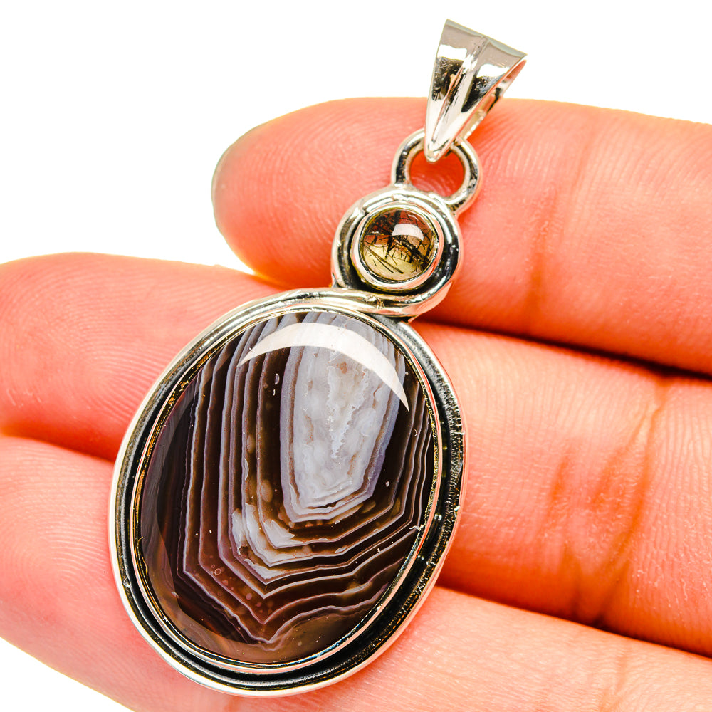 Botswana Agate, Citrine Pendants handcrafted by Ana Silver Co - PD13677