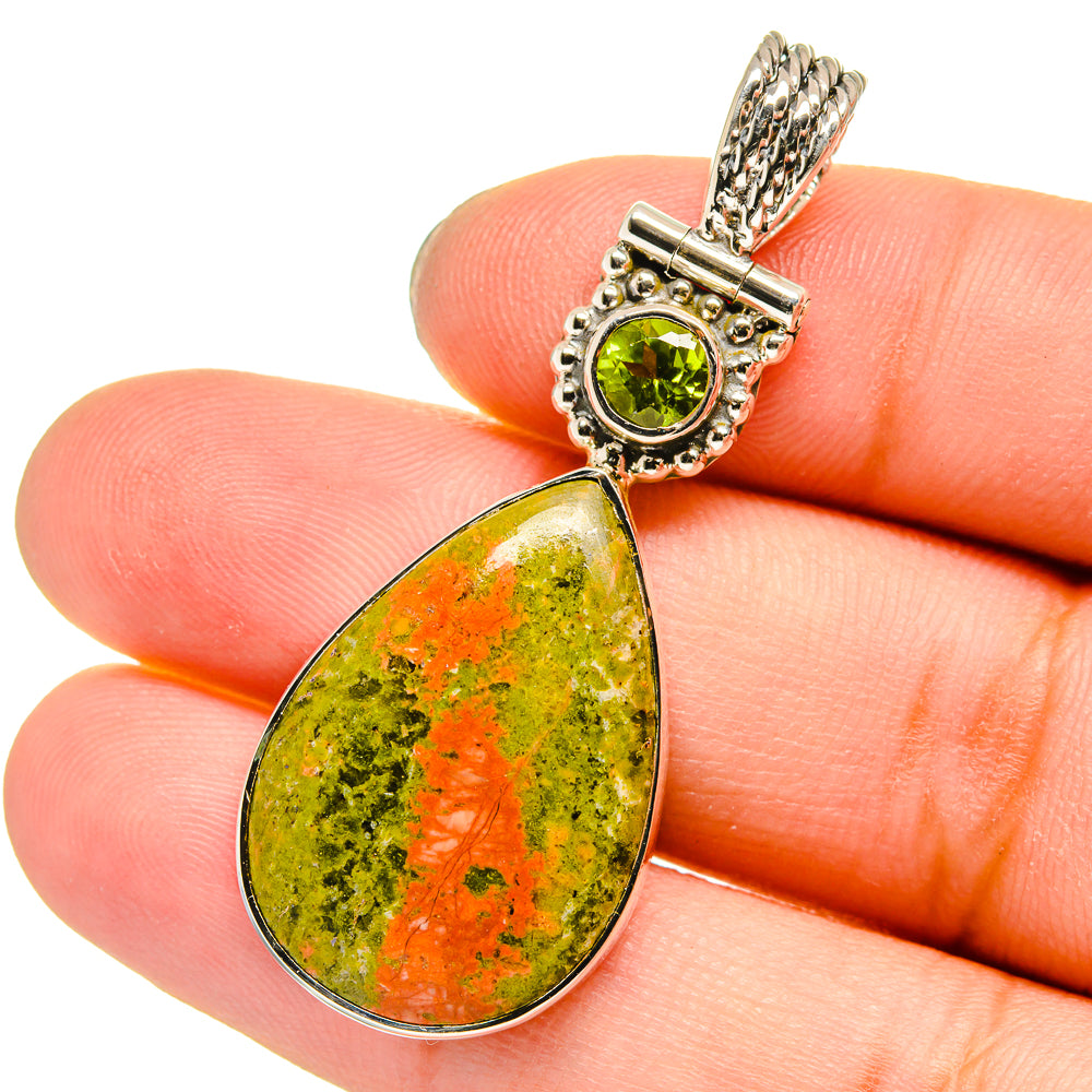 Unakite, Peridot Pendants handcrafted by Ana Silver Co - PD13680