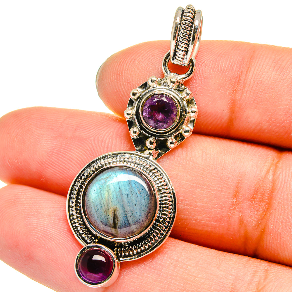 Labradorite, Amethyst Pendants handcrafted by Ana Silver Co - PD13681