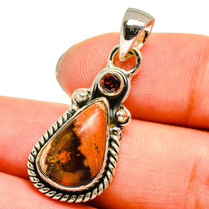 Mexican Fire Opal, Garnet Pendants handcrafted by Ana Silver Co - PD13689
