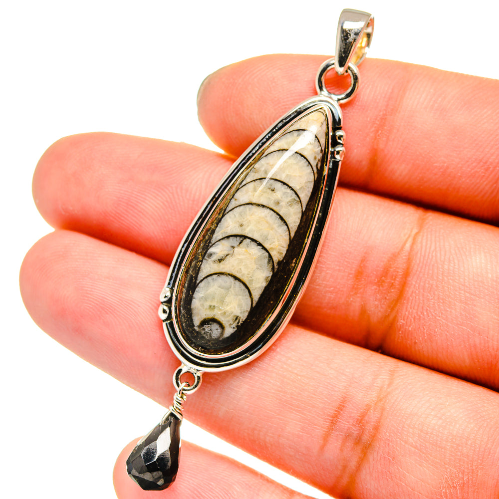 Orthoceras Fossil, Black Onyx Pendants handcrafted by Ana Silver Co - PD13693