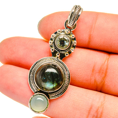 Labradorite, Aqua Chalcedony, Blue Topaz Pendants handcrafted by Ana Silver Co - PD13701