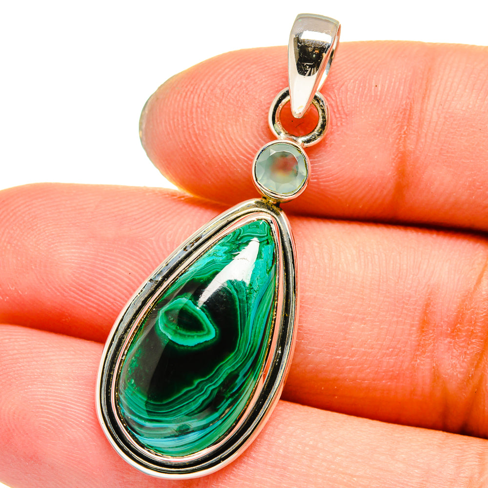 Malachite, Aqua Chalcedony Pendants handcrafted by Ana Silver Co - PD13703
