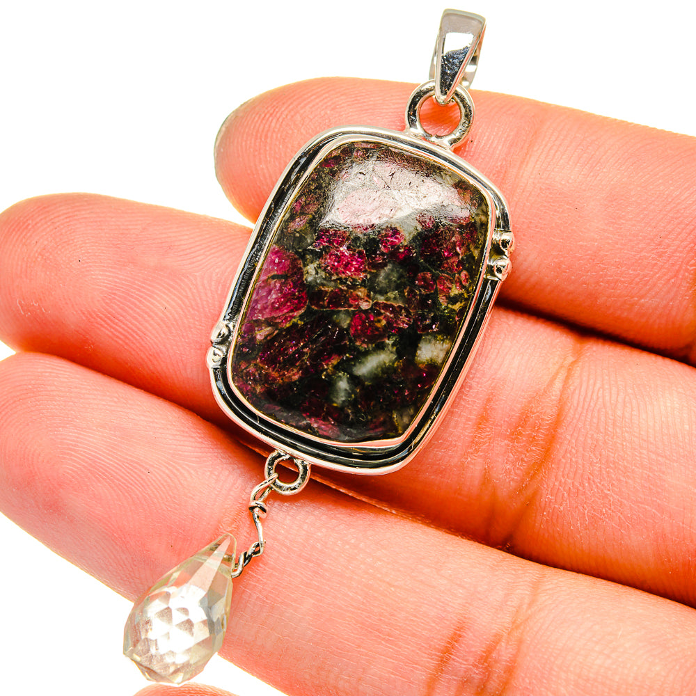 Russian Eudialyte, White Quartz Pendants handcrafted by Ana Silver Co - PD13706