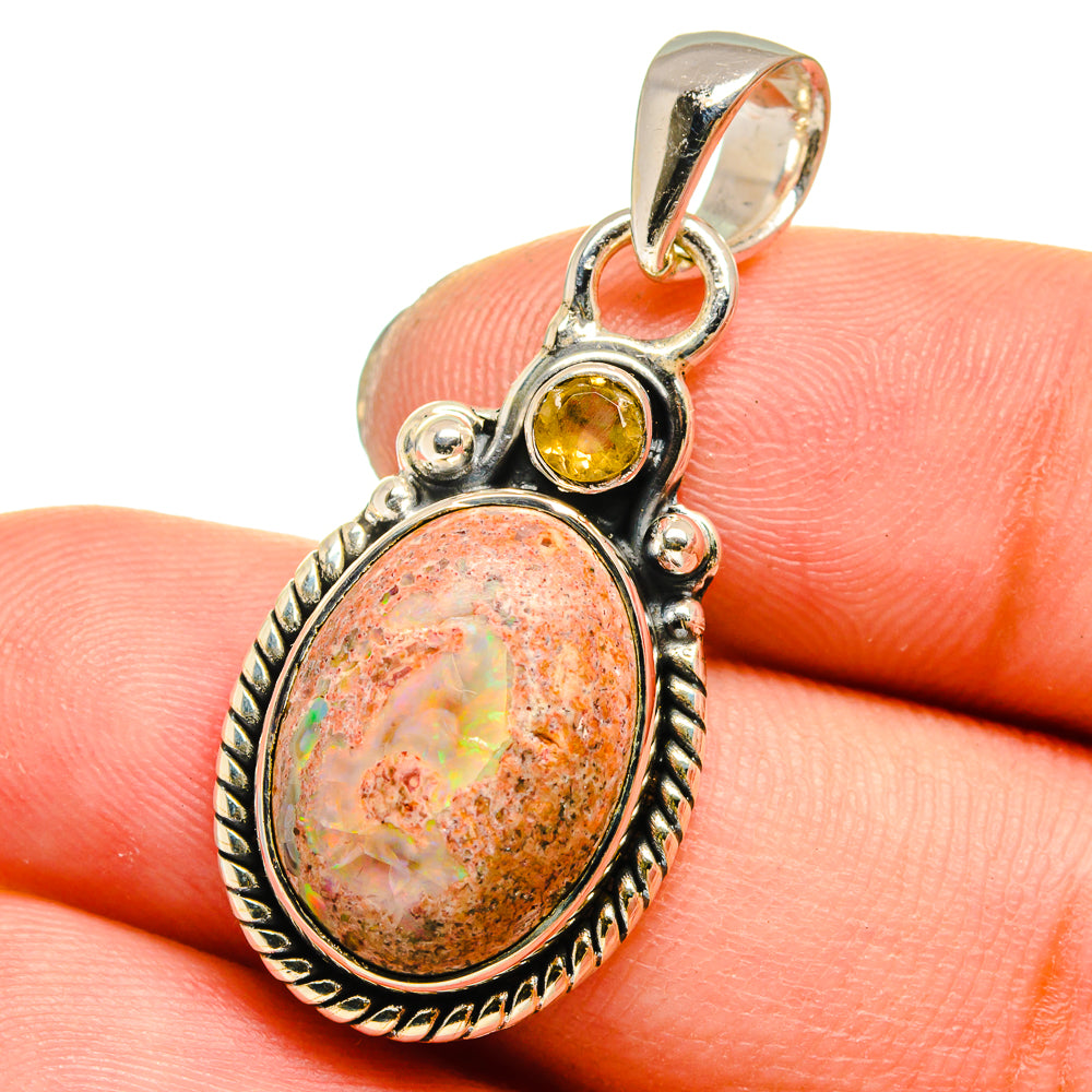 Mexican Fire Opal, Citrine Pendants handcrafted by Ana Silver Co - PD13711