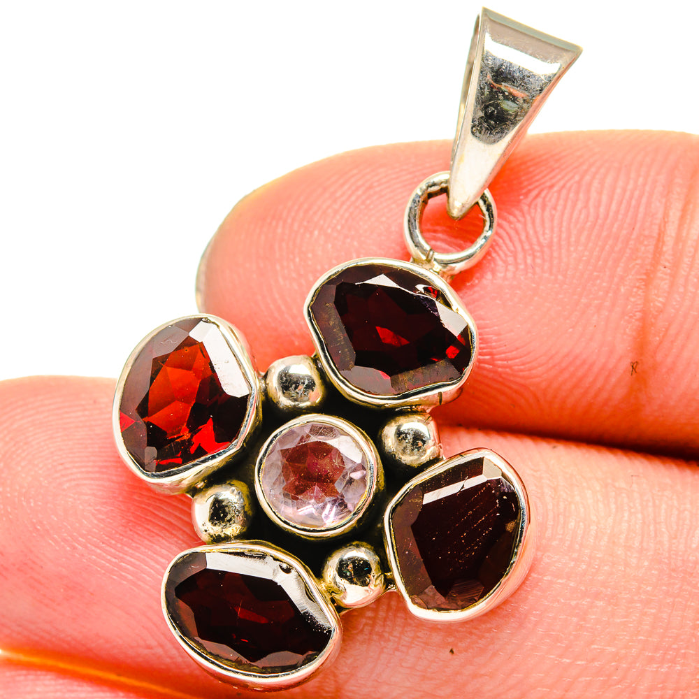 Garnet, Kunzite Pendants handcrafted by Ana Silver Co - PD13734