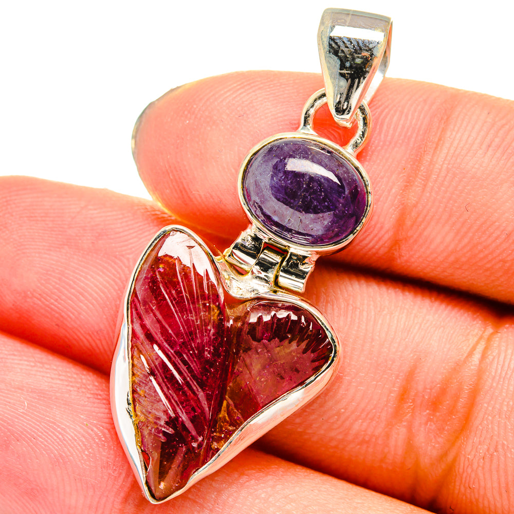 Pink Tourmaline, Tanzanite Pendants handcrafted by Ana Silver Co - PD13738