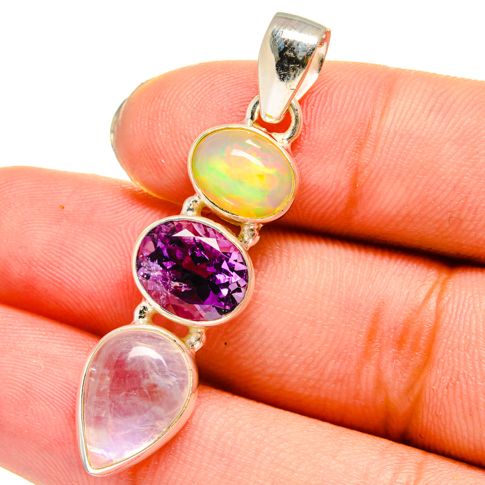 Rainbow Moonstone, Amethyst, Ethiopian Opal Pendants handcrafted by Ana Silver Co - PD13759