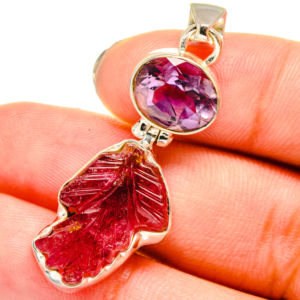 Pink Tourmaline, Amethyst Pendants handcrafted by Ana Silver Co - PD13774