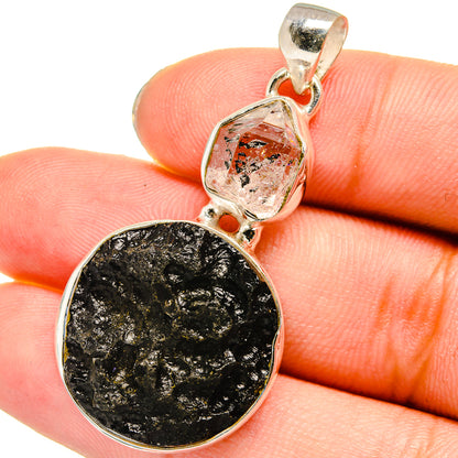 Tektite, Herkimer Diamond Pendants handcrafted by Ana Silver Co - PD13776