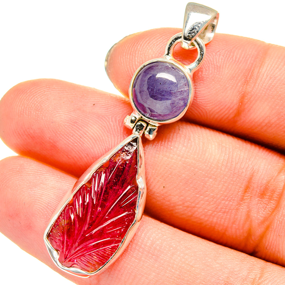 Pink Tourmaline, Tanzanite Pendants handcrafted by Ana Silver Co - PD13781
