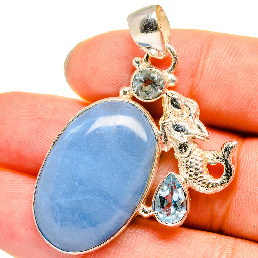 Owyhee Opal, Blue Topaz Mermaid Pendants handcrafted by Ana Silver Co - PD13798