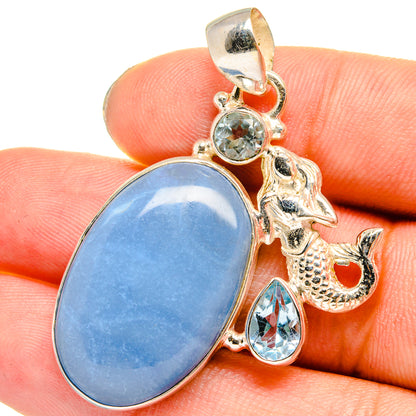 Owyhee Opal, Blue Topaz Mermaid Pendants handcrafted by Ana Silver Co - PD13798