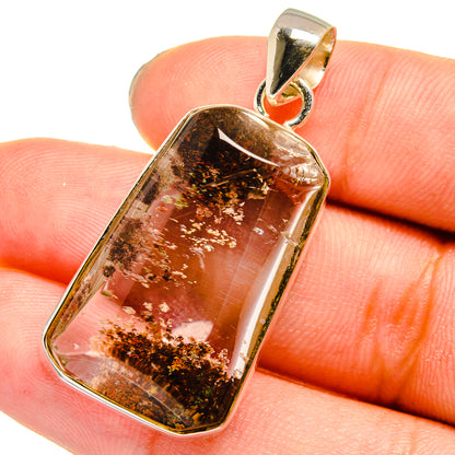 Rectangular garden quartz pendant in gold-tone bezel, on 925 sterling silver bail