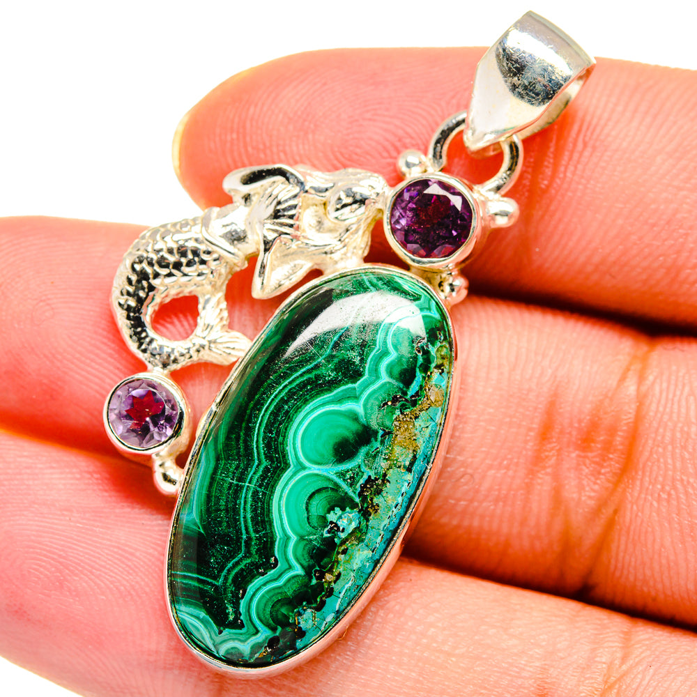 Malachite In Chrysocolla Pendants handcrafted by Ana Silver Co - PD13820