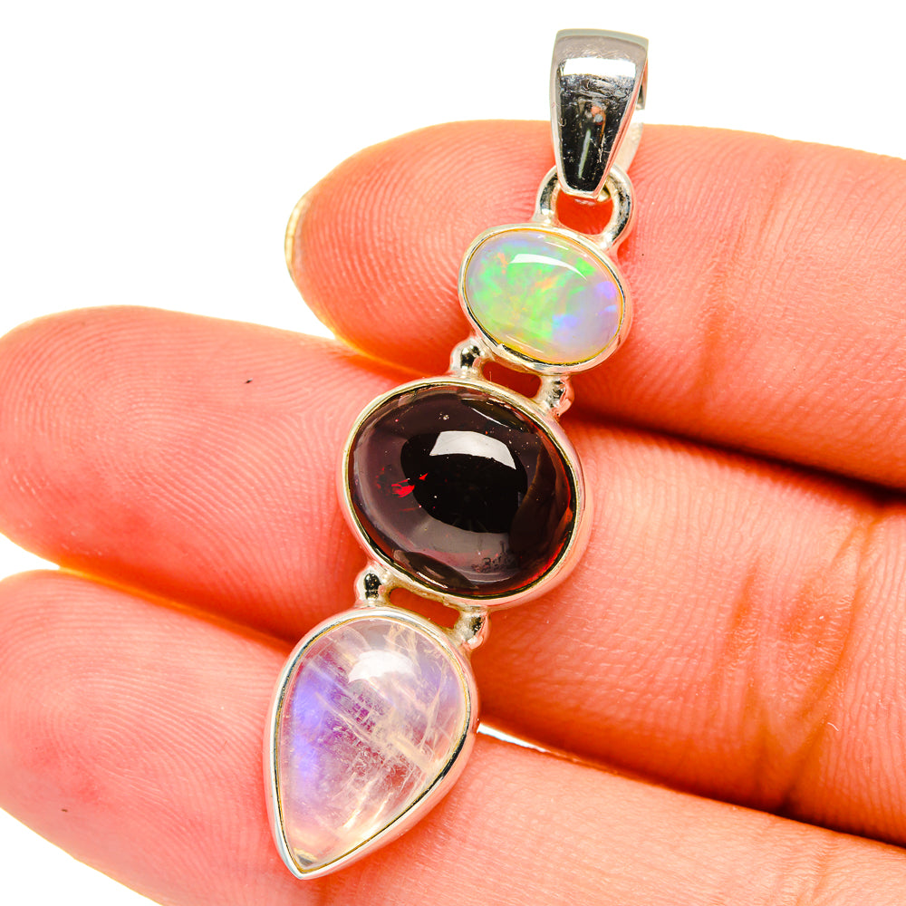 Rainbow Moonstone, Garnet, Ethiopian Opal Pendants handcrafted by Ana Silver Co - PD13970
