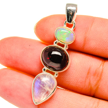 Rainbow Moonstone, Garnet, Ethiopian Opal Pendants handcrafted by Ana Silver Co - PD13970