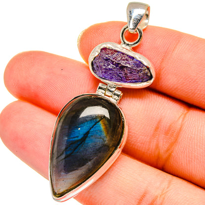 Sterling silver pendant: teardrop blue labradorite and purple tanzanite stones