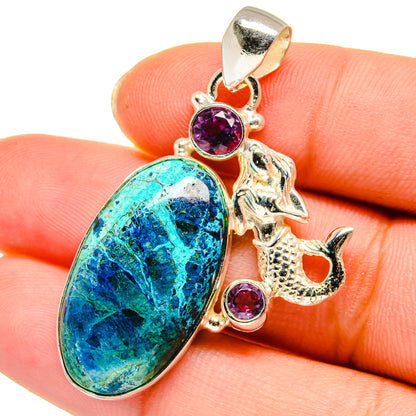 Chrysocolla, Amethyst Pendants handcrafted by Ana Silver Co - PD13978