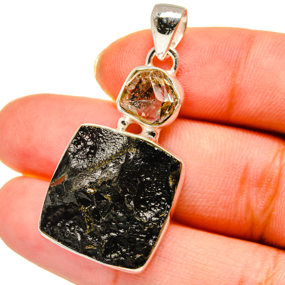Tektite, Herkimer Diamond Pendants handcrafted by Ana Silver Co - PD13981