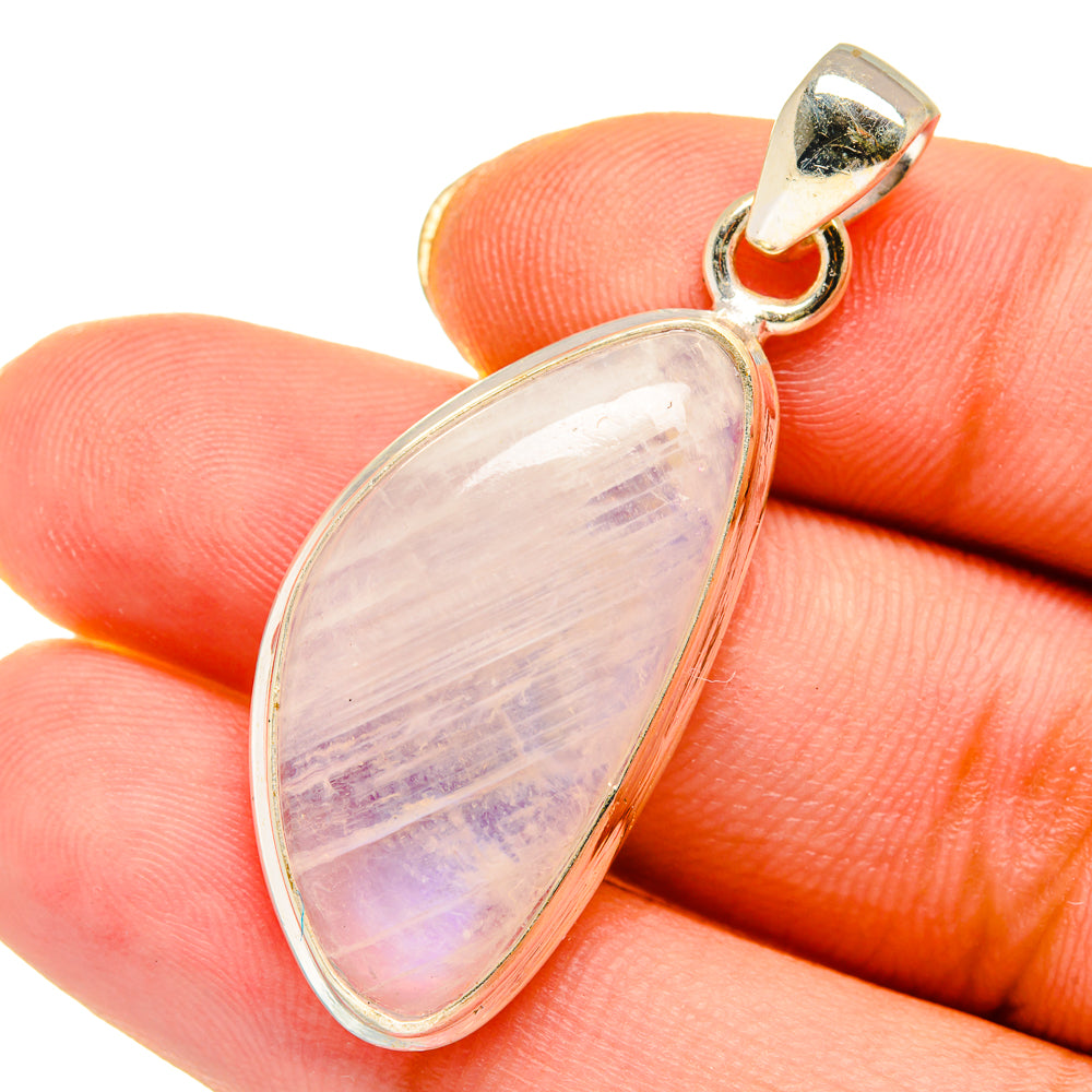 Teardrop moonstone pendant in sterling silver, pale lavender rainbow glow