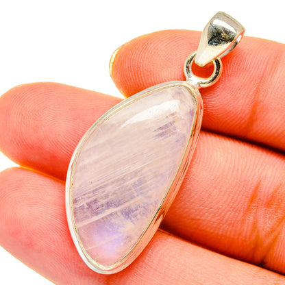 Teardrop moonstone pendant in sterling silver, pale lavender rainbow glow