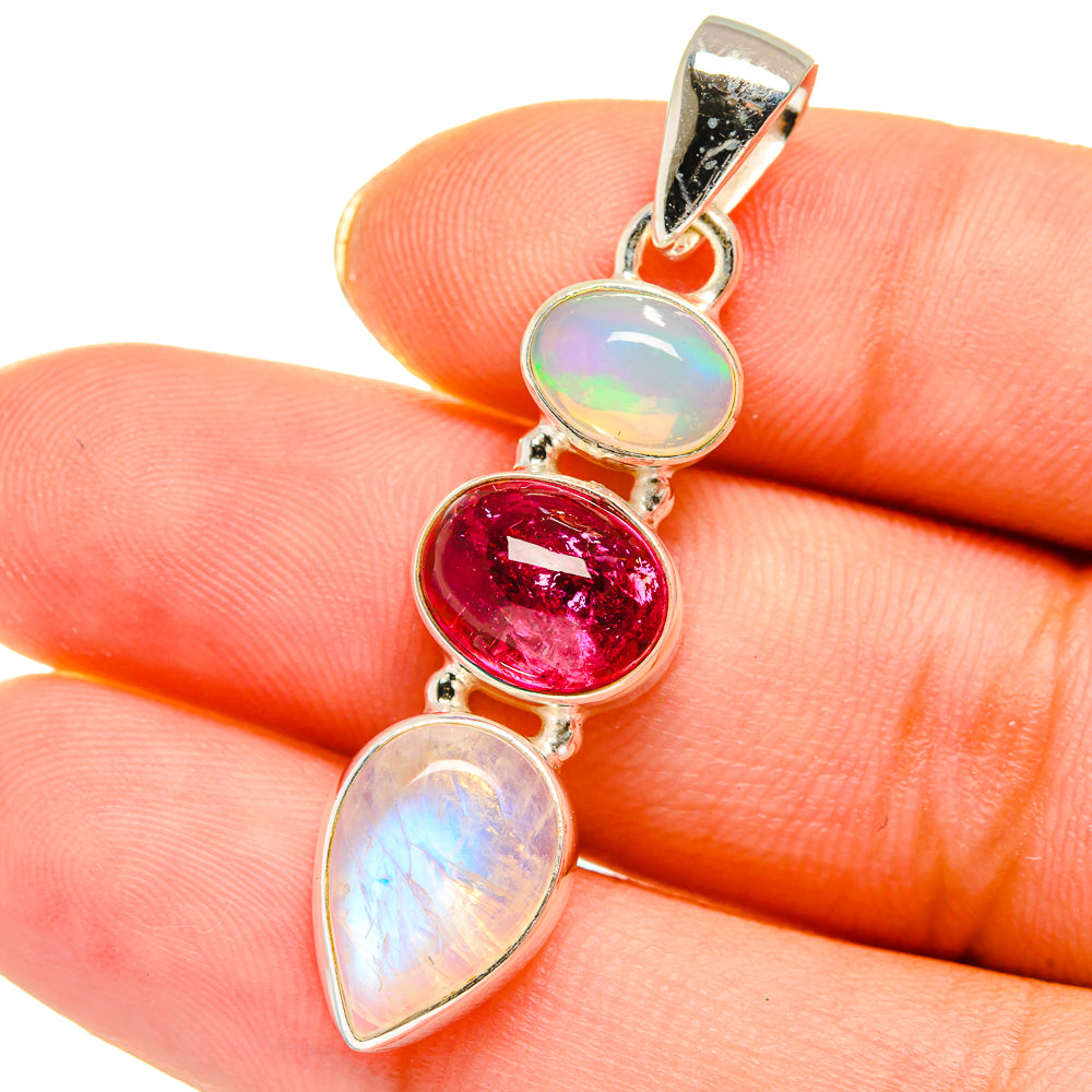 Rainbow Moonstone, Pink Tourmaline Pendants handcrafted by Ana Silver Co - PD13997