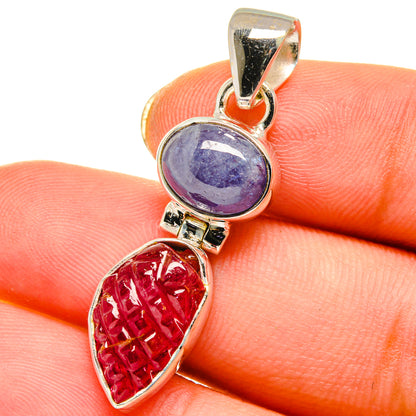 Pink Tourmaline, Tanzanite Pendants handcrafted by Ana Silver Co - PD14005