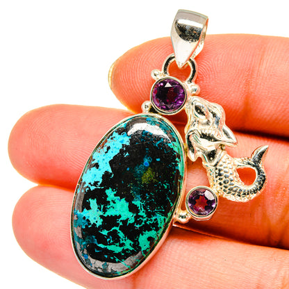 Shattuckite, Amethyst Pendants handcrafted by Ana Silver Co - PD14007