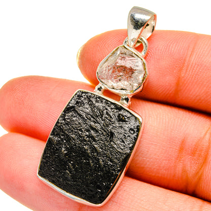 Tektite, Herkimer Diamond Pendants handcrafted by Ana Silver Co - PD14026