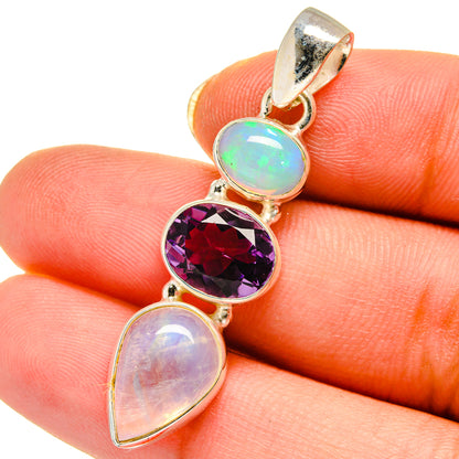 Rainbow Moonstone, Amethyst, Ethiopian Opal Pendants handcrafted by Ana Silver Co - PD14034