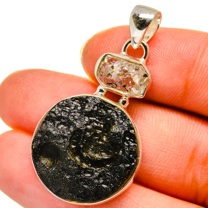Tektite, Herkimer Diamond Pendants handcrafted by Ana Silver Co - PD14040
