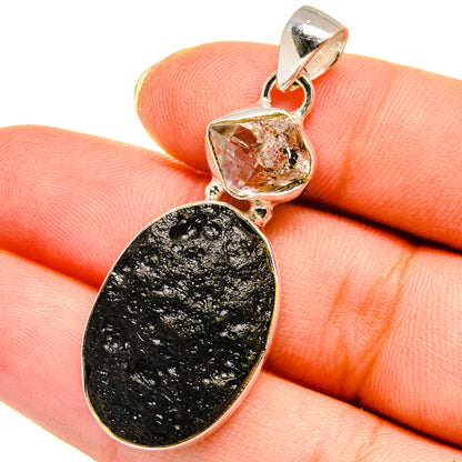 Tektite, Herkimer Diamond Pendants handcrafted by Ana Silver Co - PD14042