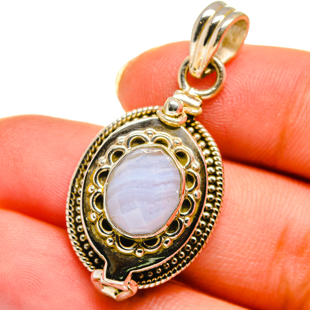 Blue Lace Agate Pendants handcrafted by Ana Silver Co - PD14053