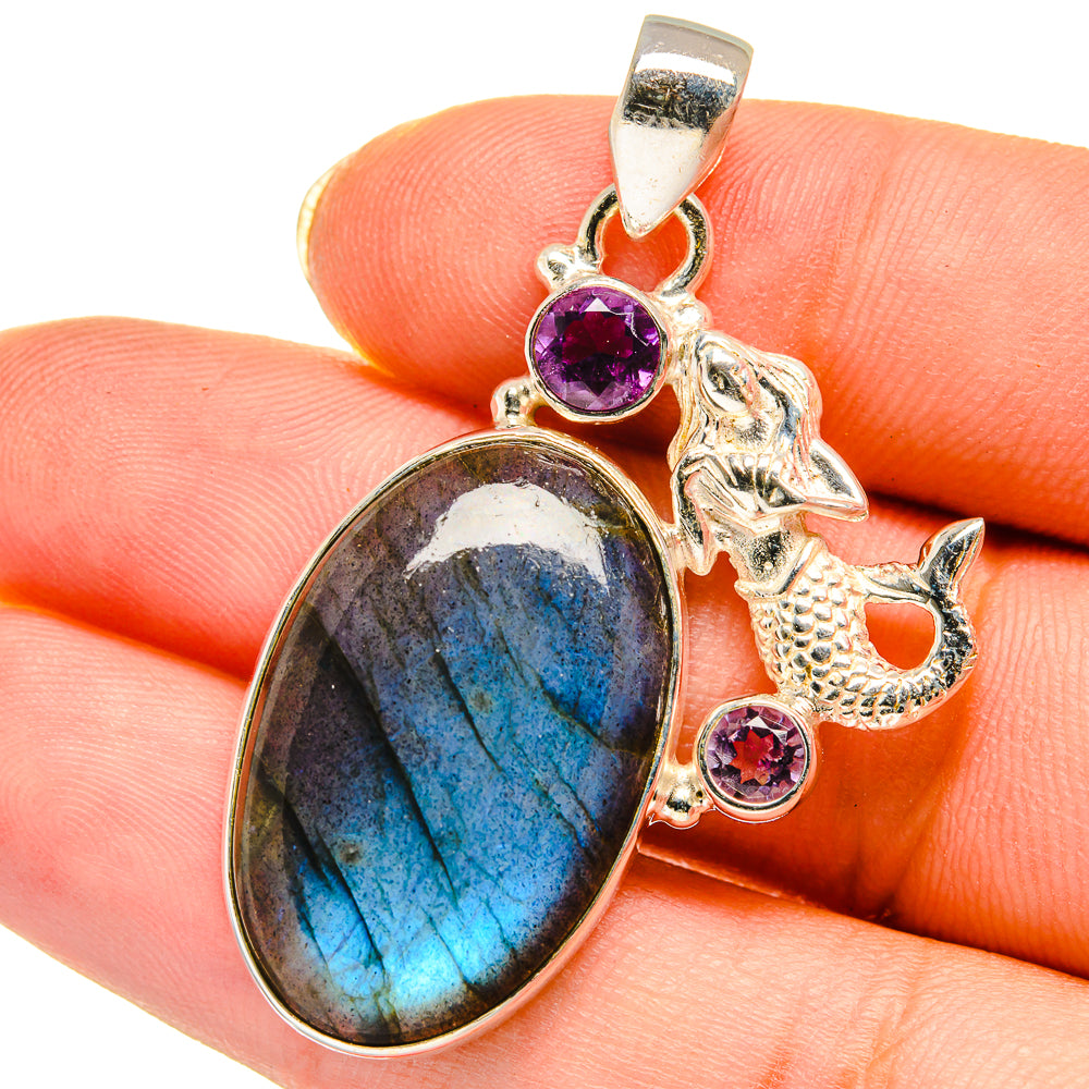 Labradorite, Amethyst Pendants handcrafted by Ana Silver Co - PD14056