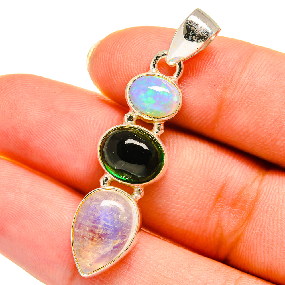 Rainbow Moonstone, Emerald Pendants handcrafted by Ana Silver Co - PD14057