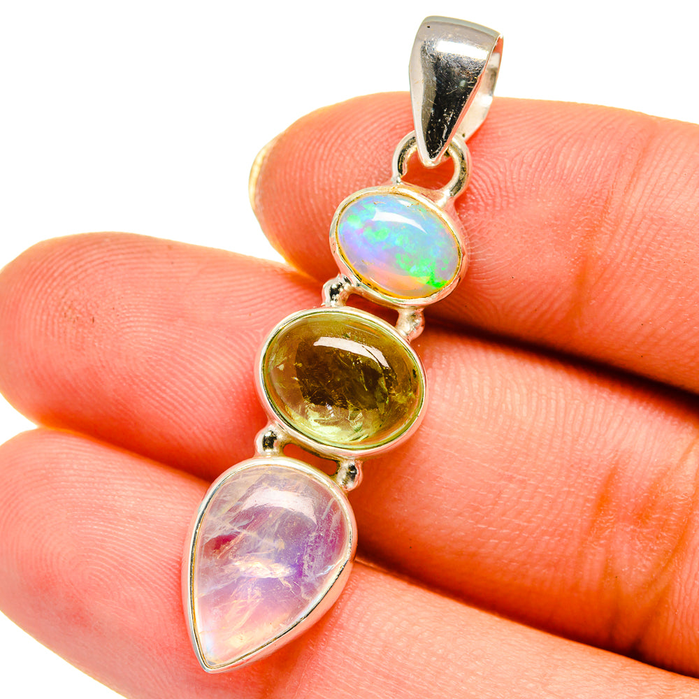 Rainbow Moonstone, Peridot, Ethiopian Opal Pendants handcrafted by Ana Silver Co - PD14059