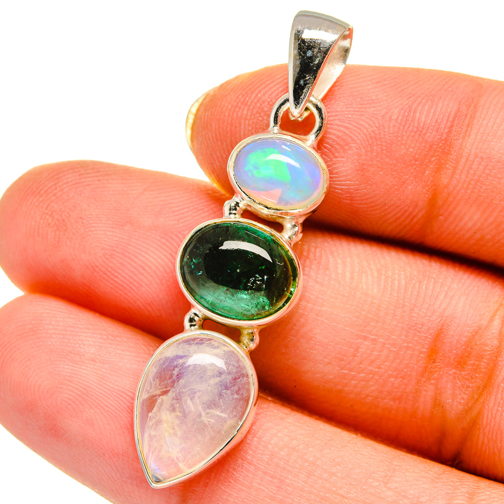 Rainbow Moonstone, Emerald, Ethiopian Opal Pendants handcrafted by Ana Silver Co - PD14060