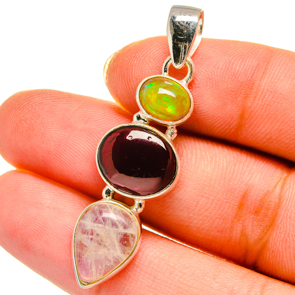 Rainbow Moonstone, Garnet, Ethiopian Opal Pendants handcrafted by Ana Silver Co - PD14061